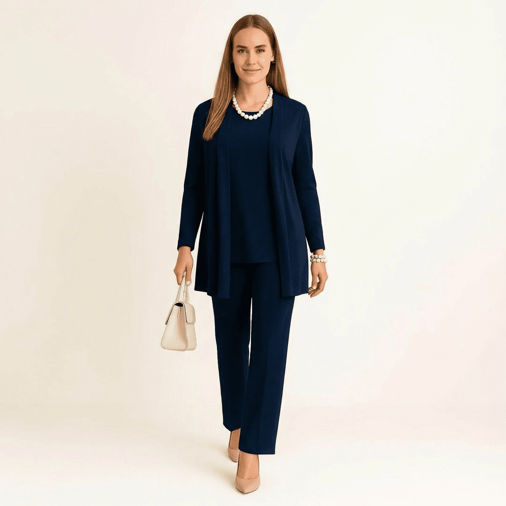 Ensemble pour femme avec veste, top et pantalon, doux, élégant et confortable