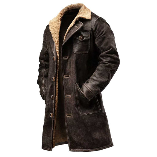 Veste vintage en daim pour homme avec doublure en fausse fourrure, chaude et élégante pour l’hiver