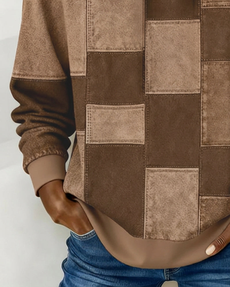 Pull casual pour femme à motif à carreaux et manches longues, confortable et chic