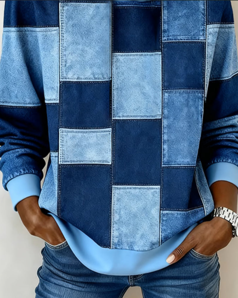 Pull casual pour femme à motif à carreaux et manches longues, confortable et chic