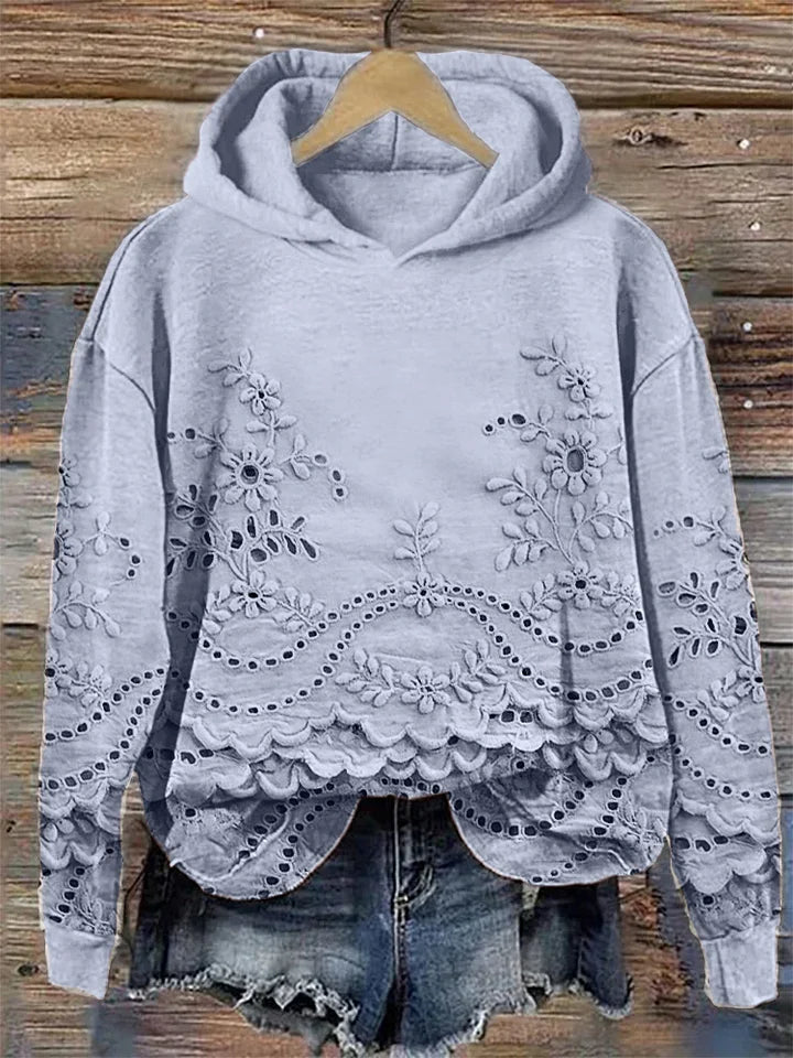 Sweat à capuche doux pour femme avec broderies florales détaillées, confortable et élégant