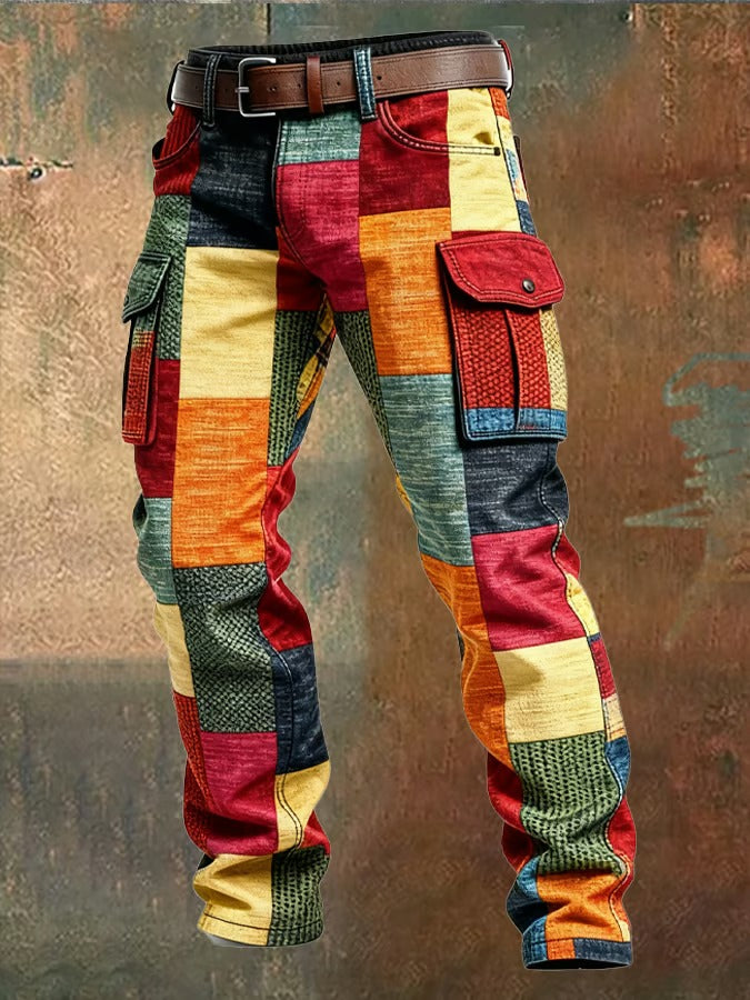 Pantalon cargo multicolore à patchs pour homme, confortable et respirant