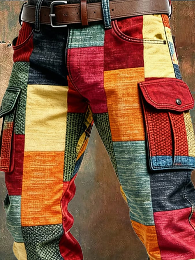 Pantalon cargo multicolore à patchs pour homme, confortable et respirant