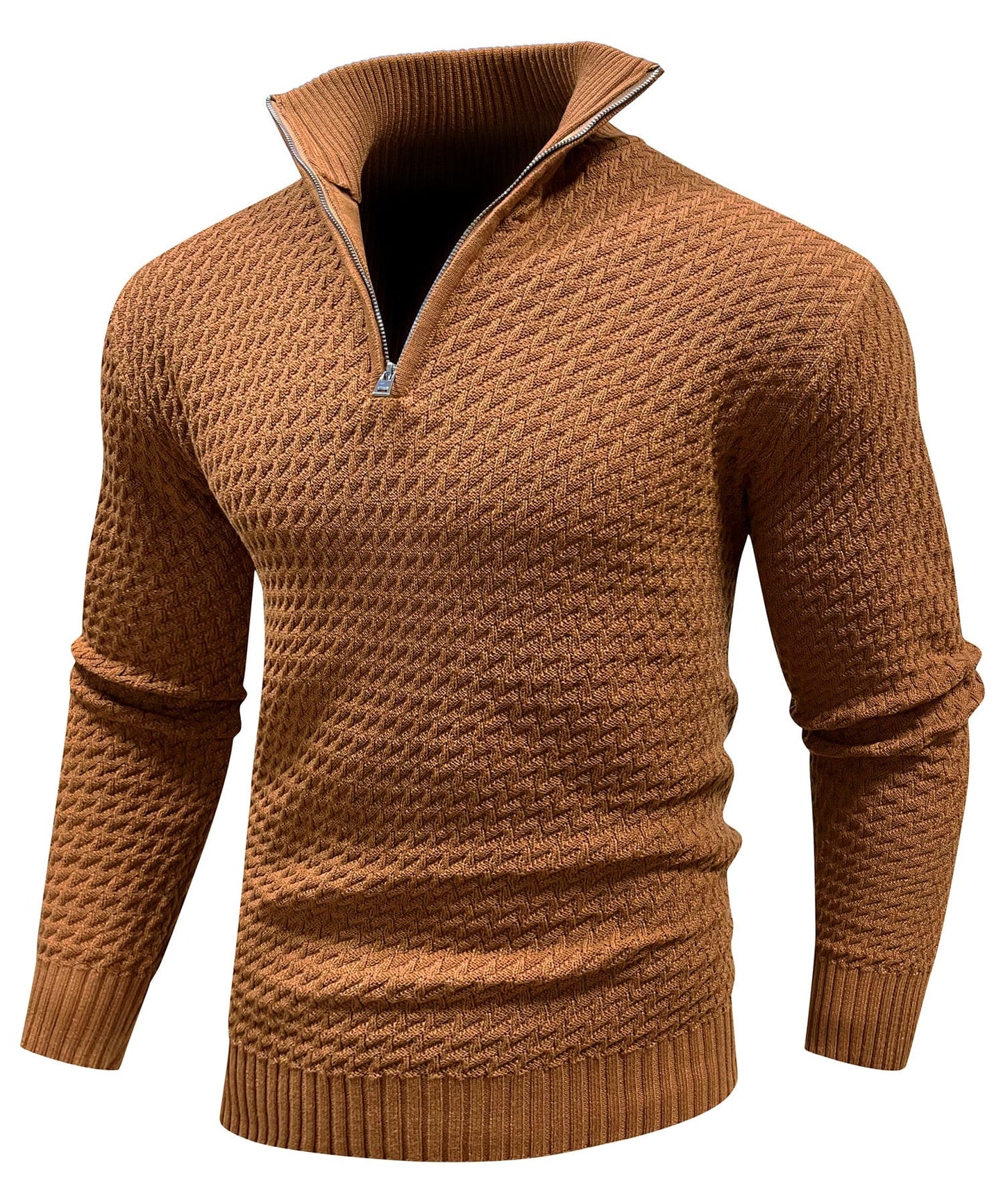 Pull à col montant pour homme avec fermeture zippée jusqu’à la poitrine, chaud et confortable pour un usage quotidien
