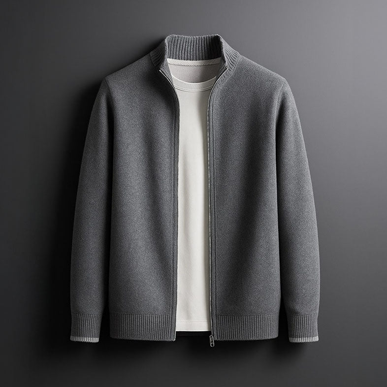 Veste élégante pour homme à fermeture zippée intégrale, design minimaliste en maille fine