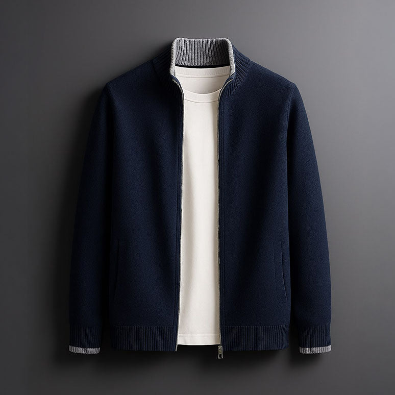Veste élégante pour homme à fermeture zippée intégrale, design minimaliste en maille fine